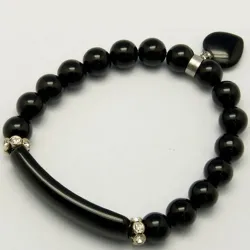 Brățară din onix negru, cu inimioară, 8 mm
