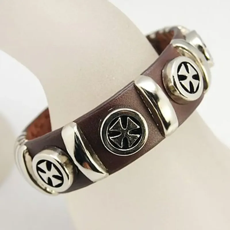 Brățări piele cu ținte în cruce, maro