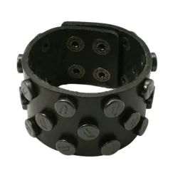 Brățări piele late, cu ținte, negre