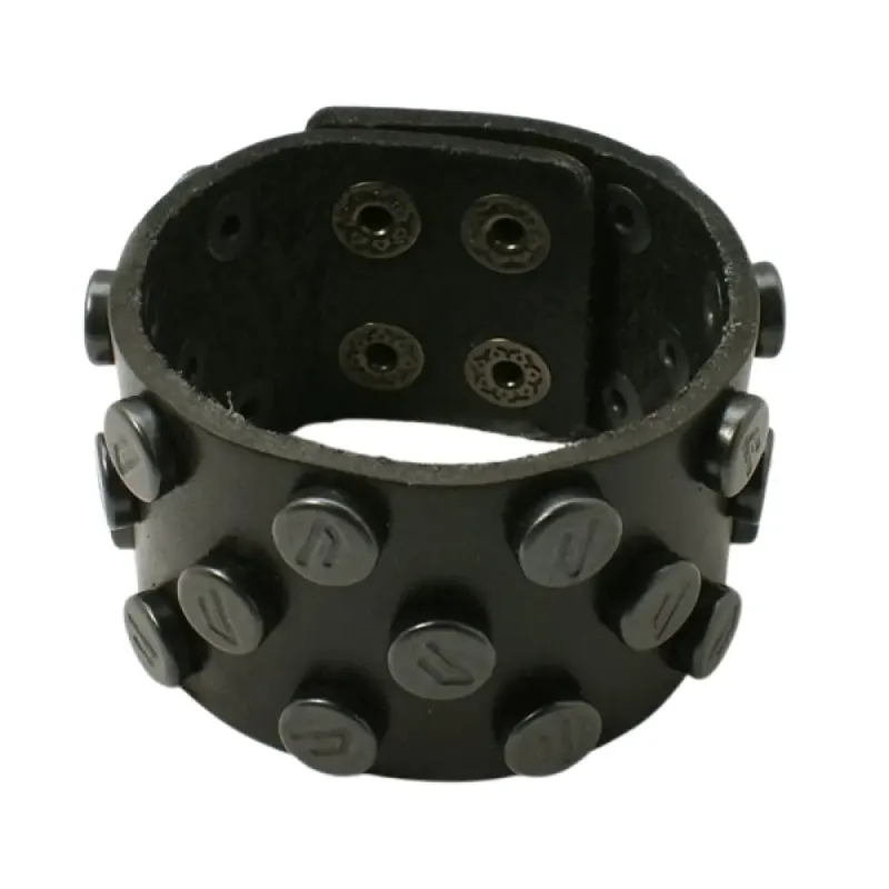 Brățări piele late, cu ținte, negre