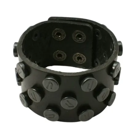 Brățări piele late, cu ținte, negre