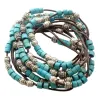 Brățări boho cu mărgele metalice si lemn turcoaz