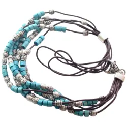 Brățări boho cu mărgele metalice si lemn turcoaz