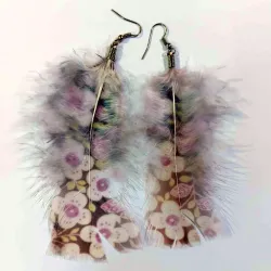 Cercei din pene naturale, imprimate