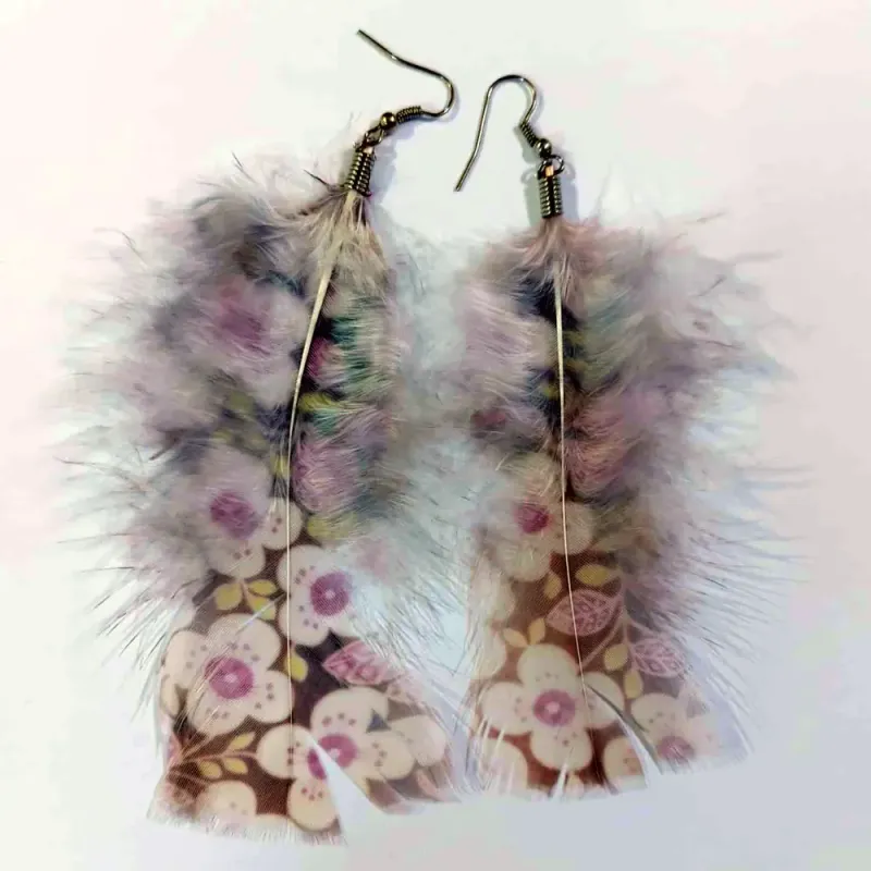 Cercei din pene naturale, imprimate