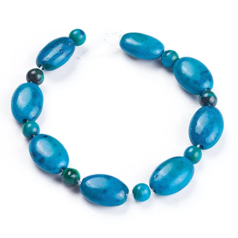 Mărgele crisocola cyan, ovale și rotunde, șirag 12 cm