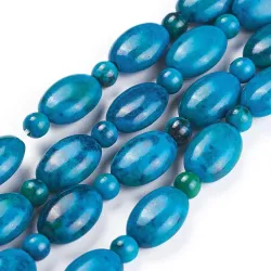 Mărgele crisocola naturală, cyan, ovale și rotunde, șirag 12cm