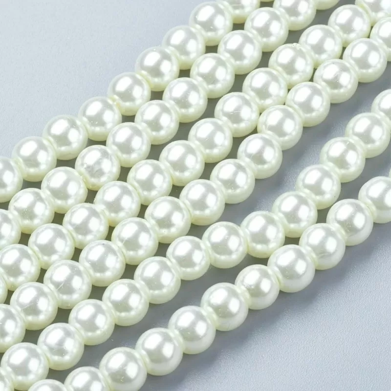 Margele sticla imit. perle albe 8mm